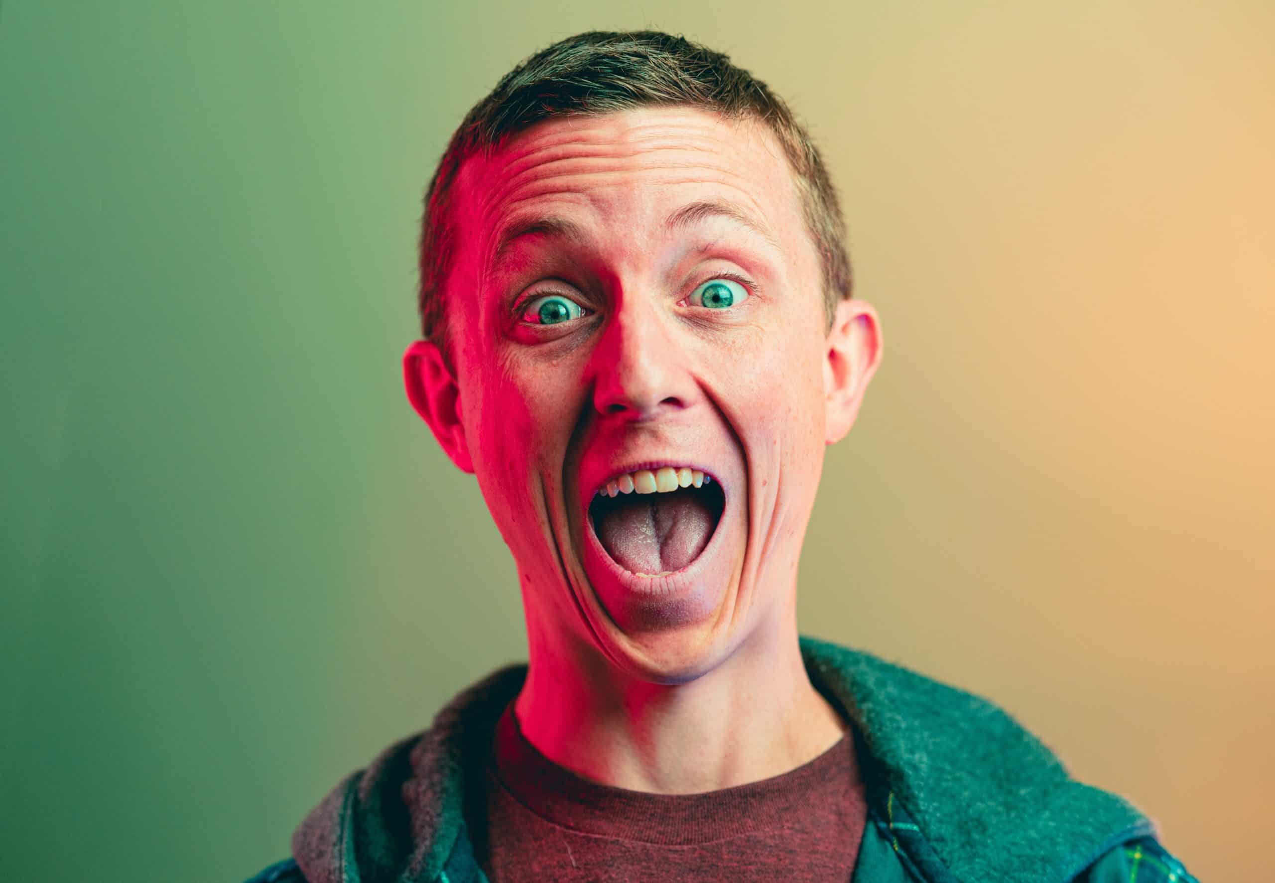 A portrait of a young man made during a fun session of portrait practice in very odd lighting.