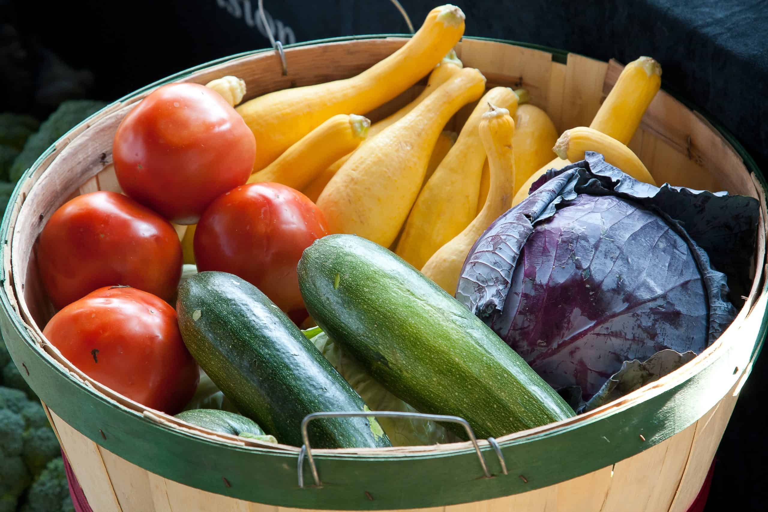Assorted variety of vegetables on basket