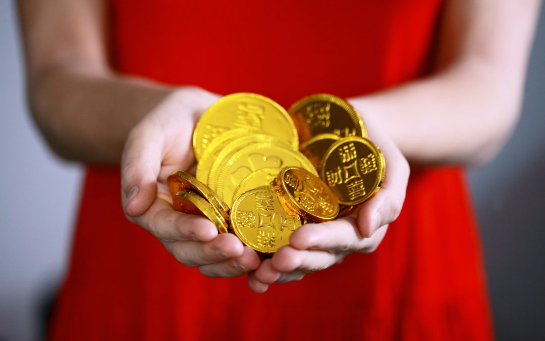 These bright and pretty golden coins are foil covered chocolate candies.